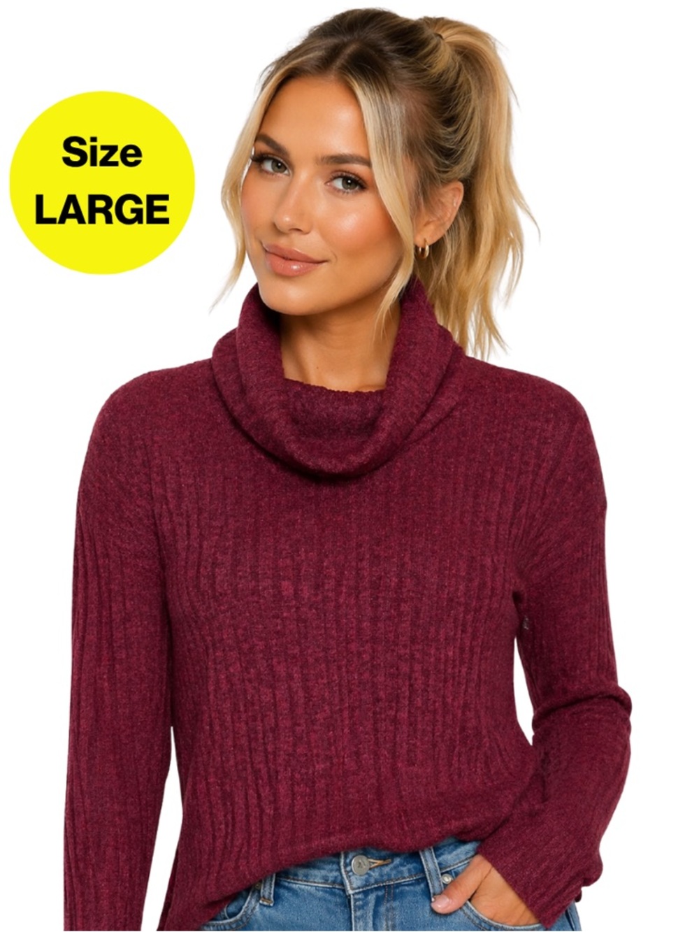 2/for $20 🪩 A’GACI Ribbed Cowl Neck Sweater in Wine (Women’s Large)